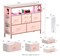 Pink Fabric Chest of Drawers with PU Finish, Six Drawers with Side Pockets and Hooks, Wide Dresser with Shelves for 45" TV, TV Stand for Bedroom with Power Outlets and LED Lighting